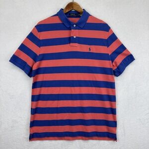 Polo Ralph Lauren Polo Shirt Mens Large Blue Pink Striped Cotton Pony‎ Rugby